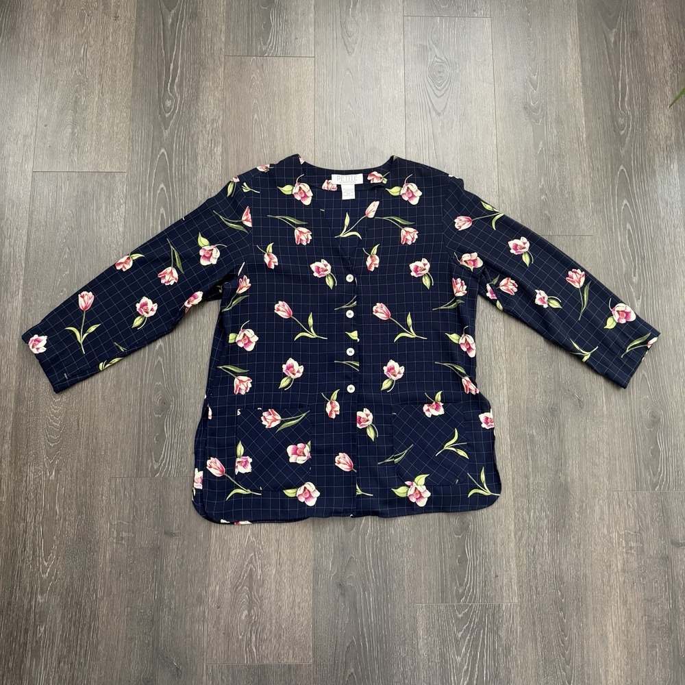 Petite Sophisticate Button Up Floral Top Sz 12P Vintage Cottage Grandmacore